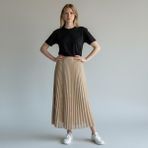 Eren Style Deri Görünümlü Kelebek ve Taş Detaylı Pileli Pamuklu Dokuma Viskon 4 Mevsim Etek(95 Cm)-(38-50) - Camel - Standart