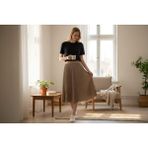 Eren Style Deri Görünümlü Pileli Pamuklu Dokuma Viskon 4 Mevsim Etek(95 Cm)-(38-48) - Camel - Standart