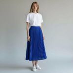 Eren Style Deri Görünümlü Pileli Pamuklu Dokuma Viskon 4 Mevsim Etek(95 Cm)-(38-48) - Mavi - Standart