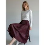 Eren Style Deri Görünümlü Pileli Pamuklu Dokuma Viskon 4 Mevsim Etek(95 Cm)-(38-48) - Mürdüm - Standart