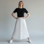Eren Style Deri Görünümlü Taş Detaylı Pileli Pamuklu Dokuma Viskon 4 Mevsim Etek(95 Cm)-(38-50) - Beyaz - Standart