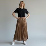 Eren Style Deri Görünümlü Taş Detaylı Pileli Pamuklu Dokuma Viskon 4 Mevsim Etek(95 Cm)-(38-50) - Cappuccino - Standart