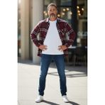 Eren Style Kışlık Pamuklu Bordo Uzun Kollu Cepli Erkek Oduncu Gömlek (Slim Fit) - XL