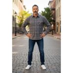 Eren Style Kışlık Pamuklu Gri Uzun Kollu Cepli Erkek Oduncu Gömlek (Slim Fit) - XL