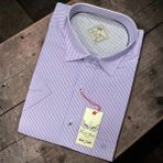 Eren Style Linen Keten Klasik %100 Cotton Kısa Kollu Terletmeyen Gömlek - Lila - 3XL