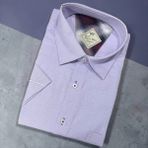 Eren Style Linen Keten Klasik %100 Cotton Kısa Kollu Terletmeyen Gömlek - Lila - 4XL