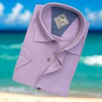 Eren Style Linen Keten Klasik Kısa Kollu Lila Erkek Gömlek (Regular Kalıp) - XL