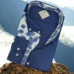 Eren Style Pamuklu Lacivert Uzun Kollu Erkek Gömlek (Slim Fit Kalıp) - 2XL - Renkli