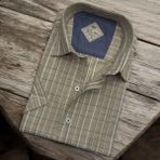 Eren Style Pamuklu Linen Kumaş Kısa Kollu Erkek Gömlek (Regular Kalıp) - 3XL - Koyu Vizon