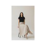 Eren Style Pileli Pamuklu Dokuma Viskon 4 Mevsim Etek(95 Cm)-(38-48) - Ekru - Standart