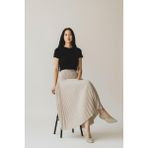 Eren Style Pileli Pamuklu Dokuma Viskon 4 Mevsim Etek(95 Cm)-(38-48) - Krem - Standart