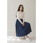 Eren Style Pileli Pamuklu Dokuma Viskon 4 Mevsim Etek(95 Cm)-(38-48) - Lacivert - Standart