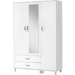Erezoğulları 120x46x189 cm Beyaz 3 Kapılı 2 Çekmeceli Aynalı Gardırop