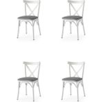 Erezoğulları Mobilya Bahar Mutfak Bahçe Cafe Sandalyesi 4 Li Set - Beyaz - 40