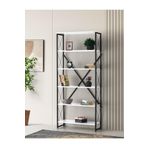 Erezoğulları Mobilya Ferforje Beyaz Ahşap 5 Raflı Kitaplık 80X30x180