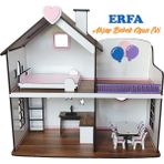 Erfa Tasarım Ahşap Barbie Bebek Oyun Evi - Beyaz - Pembe