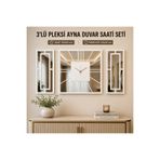 ERGEÇ TASARIM 3'lü Pleksi Ayna Duvar Saati Seti 50x50 cm Saat 50x25 cm Paneller Dekoratif Salon Aynası