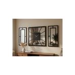 ERGEÇ TASARIM Siyah Dekoratif Duvar Saati Seti 50x50 cm Saat + 2 Adet 50x25 cm Ayna Pleksi Panel 3'lü Set