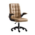Ergonomik Ev Ofis Görev Koltuğu, Açılır Kolçaklı Şık Suni Kürk Tekerlekli Masa Sandalyesi Konfor ve Destek için Modern Çalışma Alanları için İdeal (Haki)