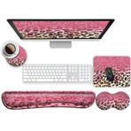 Ergonomik Mouse Pad Klavye Bilek Desteği, Ofis Oyun Çalışma Bilgisayarları için Kaymaz Kauçuk Taban, Kolay Yazma ve Ağrı Giderici, Pembe Fare Altlıkları ve Leopar Glitter Desen Kadınlar için Masaüstü