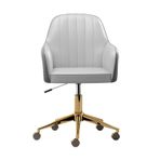 Ergonomik ofis koltuğu, ev ve çalışma masası için, kavisli suni deri koltuk, yüksekliği ayarlanabilir, 360° döner tekerlekler, krom kaplama, şık pembe ve gri tasarım