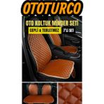 Ergonomik,ortopedik,suni Deri Kapitoneli Lüks Ototurco Oto Koltuk Kılıfı-Minderi (7li Tam Set) - Taba