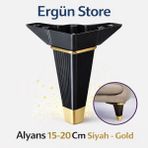 Ergün Store Mobilya Ayak 15-20 cm Alyans Siyah - Gold Kanepe , Koltuk , Komidin Ayağı Sert Plastik 4 Adet - 15 Cm