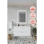 Erguvan Beyaz Gümüş Kulp 100 cm %100 Mdf Lavabolu Banyo Dolabı Ayna