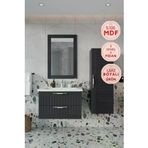 Erguvan Gümüş Kulp Antrasit 80 Cm %100 Mdf Lavabolu Banyo Dolabı Ayna Lavabo Boy Dolabı Antrasit