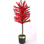 ERHAN FLOWERS ÇİÇEK & DEKORASYON Yapay Kırmızı Bahar Dalı Agacı 180 Cm Siyah Gold Saksı ypy.agç.00247