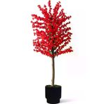 ERHAN FLOWERS ÇİÇEK & DEKORASYON Yapay Kırmızı Bahar Dalı Agacı 180 Cm Siyah Gümüş Saksı ypy.agç.00249