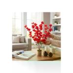 ERHAN FLOWERS ERH-C-MB-1000 Doğal Kütük Saksıda Yapay Beyaz Bahar Dalı Aranjmanı (Kirmizi)