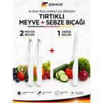 ERHCE 3'lü Solingen Bıçak Seti 2 Meyve Bıçağı + 1 Sebze Bıçağı Tırtıklı Bıçak - Beyaz