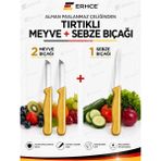 ERHCE 3'lü Solingen Bıçak Seti 2 Meyve Bıçağı + 1 Sebze Bıçağı Tırtıklı Bıçak - Gold