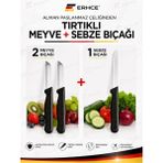 ERHCE 3'lü Solingen Bıçak Seti 2 Meyve Bıçağı + 1 Sebze Bıçağı Tırtıklı Bıçak - Siyah