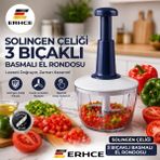 ERHCE Solingen Bıçaklı Basmalı El Rondosu Paslanmaz Çelik 3 Bıçaklı Sebze Doğrayıcı Abs Bpa Free Plastik 2 LİTRE - Lacivert