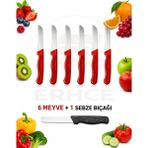 ERHCE Solingen Kırmızı 6 Meyve + 1 Sebze Doğrama Alman Meyve Sebze Bıçağı Seti Simli Paslanmaz Çelik Bıçak - 6Meyve+1Sebze