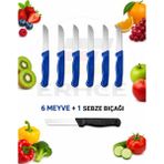 ERHCE Solingen Mavi 6 Meyve + 1 Doğrama Alman Meyve Sebze Bıçağı Seti Simli Paslanmaz Çelik Bıçak - 6Meyve+1Sebze