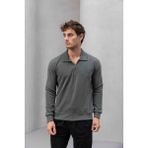 Eric Relax Fit Yarım Fermuarlı Polo Yaka Selanik Kumaş Erkek Sweatshirt - Avcı Yeşili