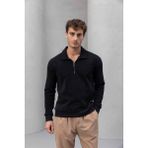 Eric Relax Fit Yarım Fermuarlı Polo Yaka Selanik Kumaş Erkek Sweatshirt - Siyah