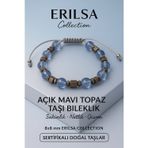 Erilsa Sertifikalı Açık Mavi Topaz Doğal Taş Bileklik - 8x8 mm Arınma Huzur ve Denge Enerjisi Taşı