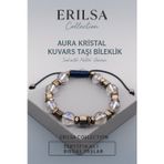 Erilsa Sertifikalı Aura Kristal Kuvars Doğal Taş Bileklik 8x8 mm Sakinlik Netlik ve Güven Enerjisi Taşı