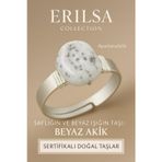 Erilsa Sertifikalı Doğal Beyaz Akik Taşı Yüzük – Ayarlanabilir Kalın Tımbıl Kasa