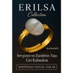 Erilsa Sertifikalı Doğal Gri Kalsedon Taşı Yüzük – Kalın Tımbıl Kasa Gold Renk Ayarlanabilir