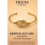 Erilsa Sertifikalı Doğal Kristal Kuvars Taşı Ayarlanabilir 24K Altın Kaplama Bileklik 20-25 mm