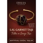 Erilsa Sertifikalı Doğal Lal Garnet Taşı Ayarlanabilir 24K Altın Kaplama Bileklik 20-25 mm