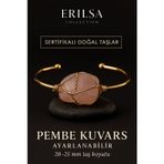 Erilsa Sertifikalı Doğal Pembe Kuvars Taşı Ayarlanabilir 24K Altın Kaplama Bileklik – 20-25 mm