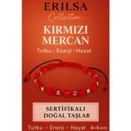 Erilsa Sertifikalı Doğal Terahertz - Kırmızı Mercan Taşı Bileklik 4x4 mm - Enerji ve Tutku Taşı