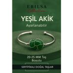 Erilsa Sertifikalı Doğal Yeşil Akik Taşı Gümüş Kaplama Ayarlanabilir Bileklik – Şifa ve Huzur Taşı