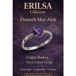 Erilsa Sertifikalı Göğüs Baskısı Enerji Yüzüğü – Damarlı Mor Akik Ayarlamalı İnce Kasa Yengeç Balık Terazi